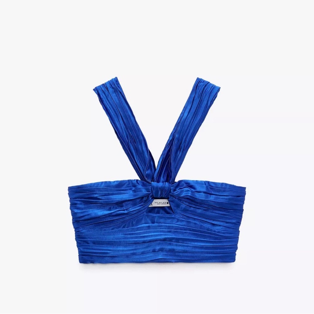 Zara Blue Ruched Crop Top Size S - Picture 1 of 6